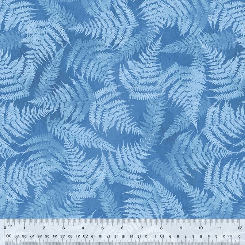 Tissu Patchwork Botanical Blues Fern Leaves Soft Blue