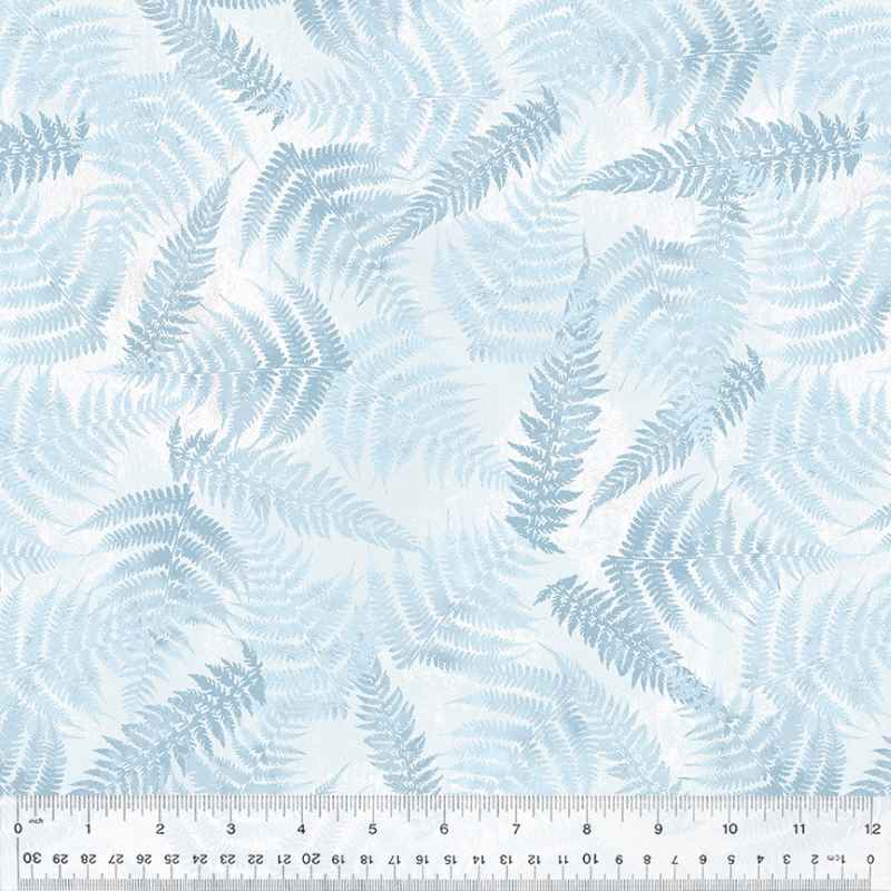 Tissu Patchwork Botanical Blues Fern Leaves Celeste