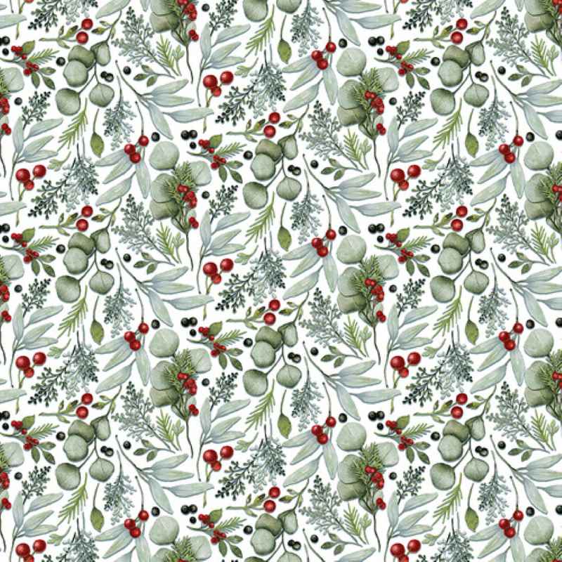 Tissu Patchwork Winter White Greenery