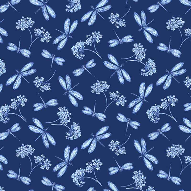 Tissu Patchwork Anna Blue Dragonflies Navy