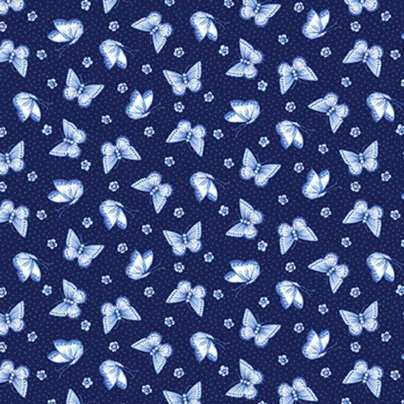 Tissu Patchwork Anna Blue Butterflies Navy