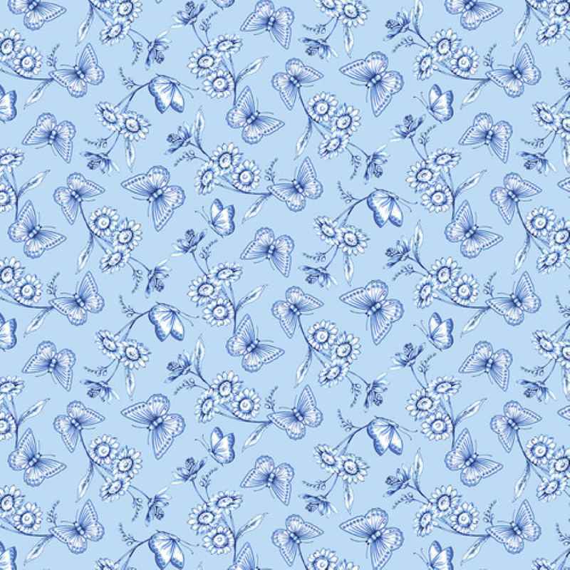 Tissu Patchwork Anna Blue Butterflies Floral