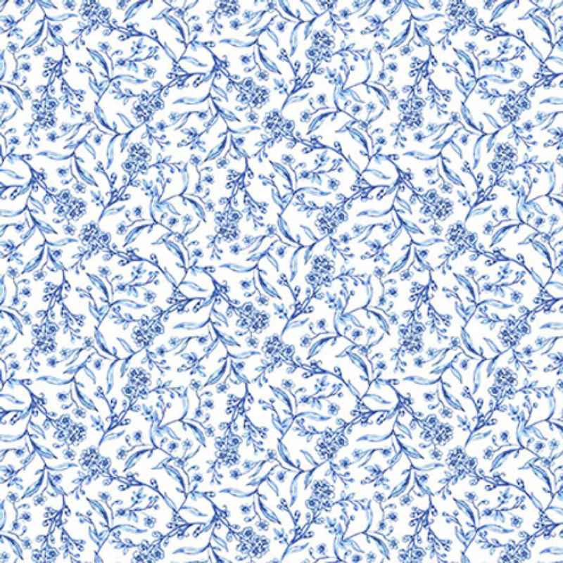 Tissu Patchwork Anna Blue Floral White, Coupon