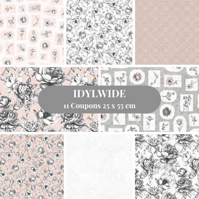Tissu Patchwork Collection Idylwide, 11 Coupons 25x55cm