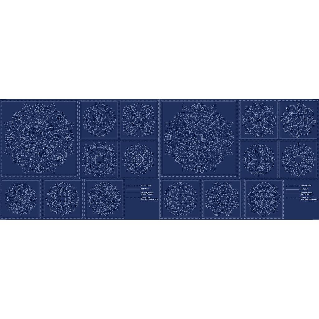 Tissu Sashiko Mandala Marine