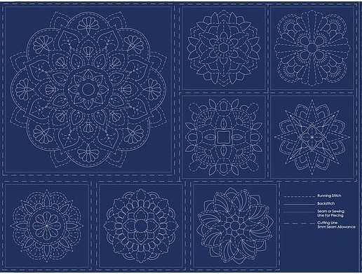 Tissu Sashiko Mandala n°1 Marine