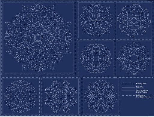 Tissu Sashiko Mandala n°2 Marine