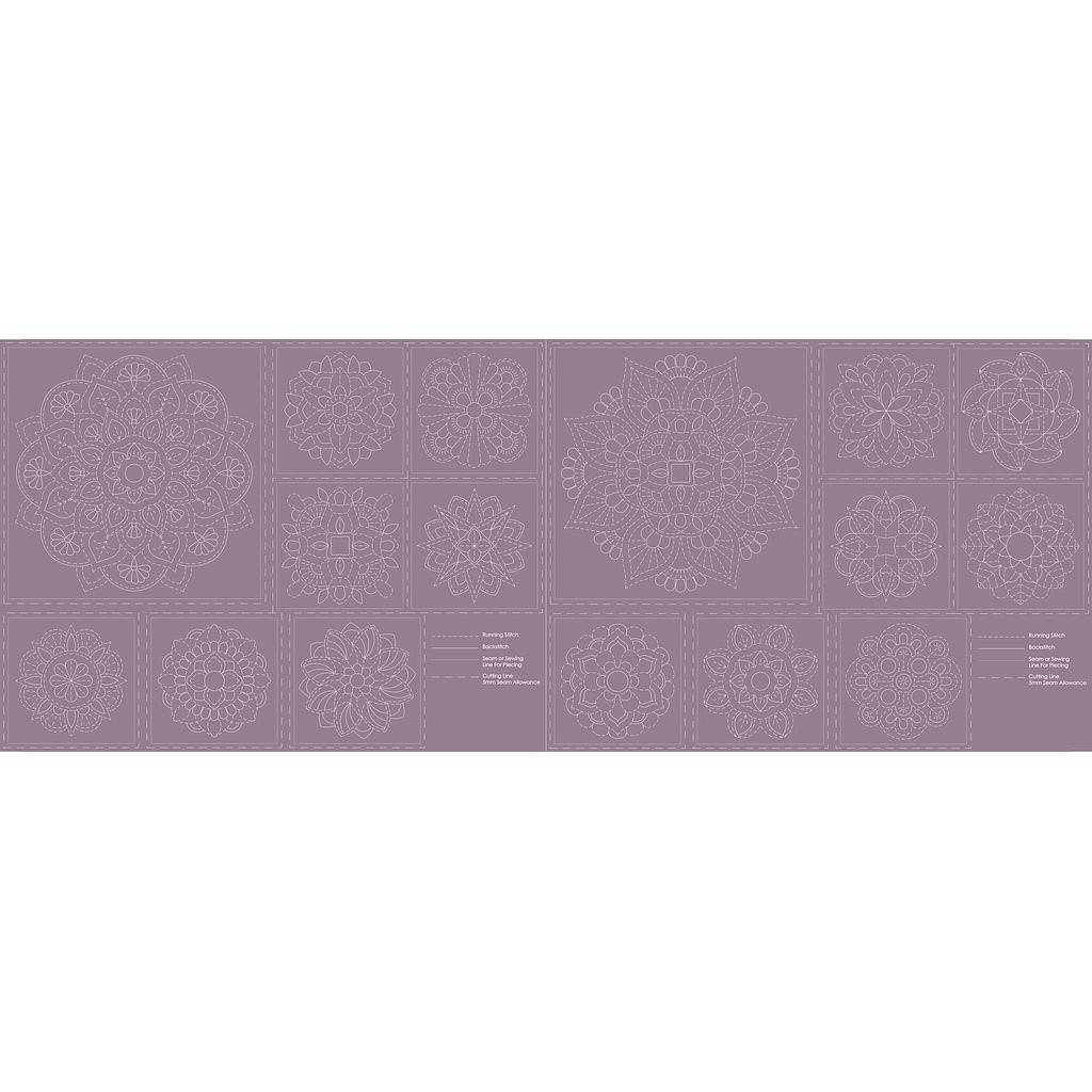Tissu Sashiko Mandala Parme