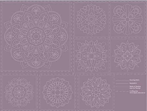 Tissu Sashiko Mandala n°1 Parme