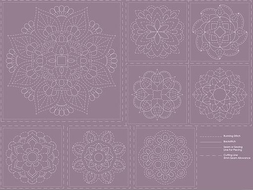 Tissu Sashiko Mandala n°2 Parme