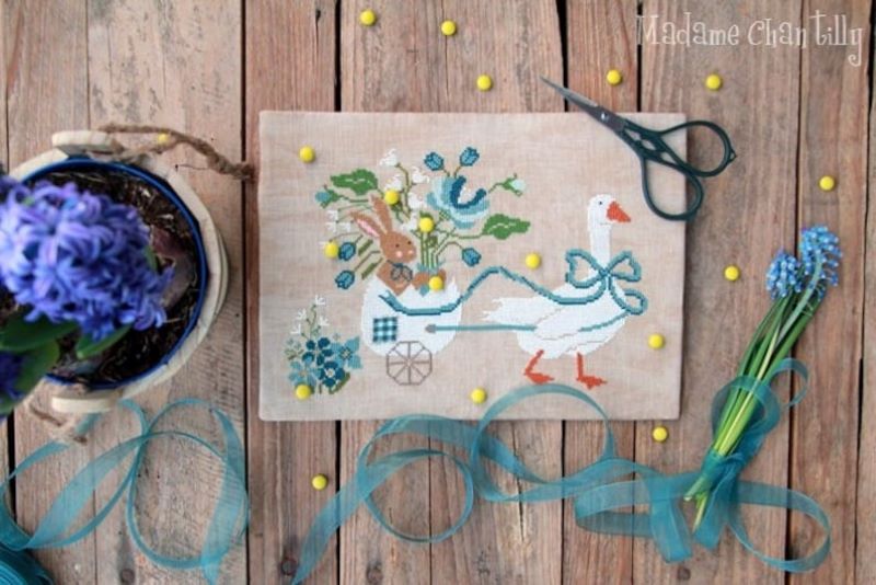 Modèle Points Comptés - Blue Flowers