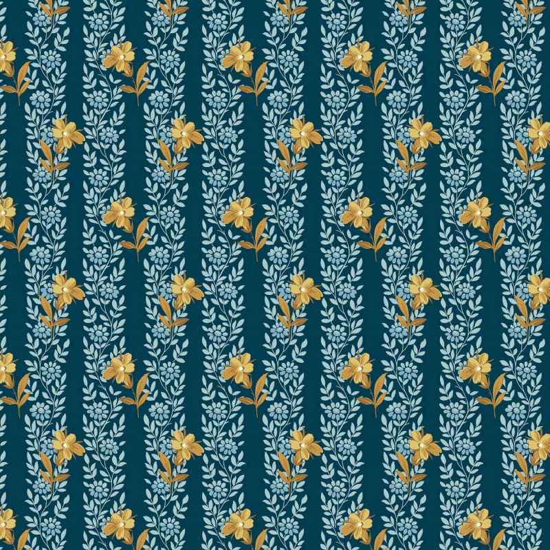 Tissu Patchwork Beach House Blue Poppy Midnight