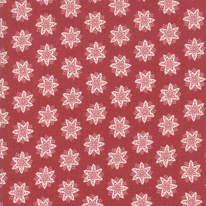 Tissu Patchwork Noël _ Fleur de Noel crème sur fond rouge
