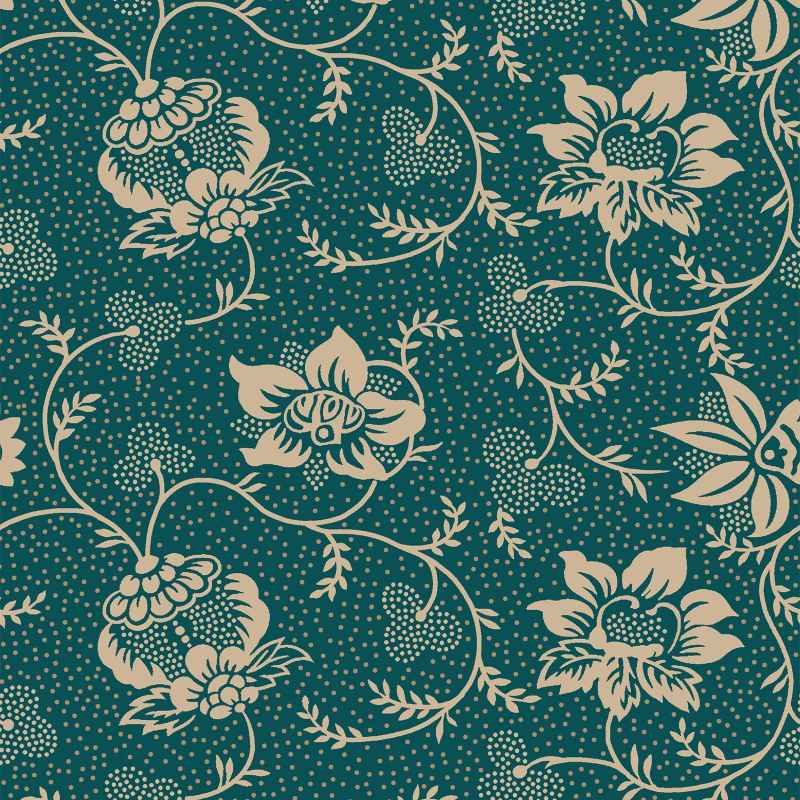 Tissu Patchwork Colour Poetry Fleur Bleu-Vert,Coupon