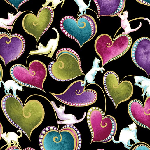 Tissu Patchwork Cat-itude, Hearts & Tissu Patchwork Cat Noir