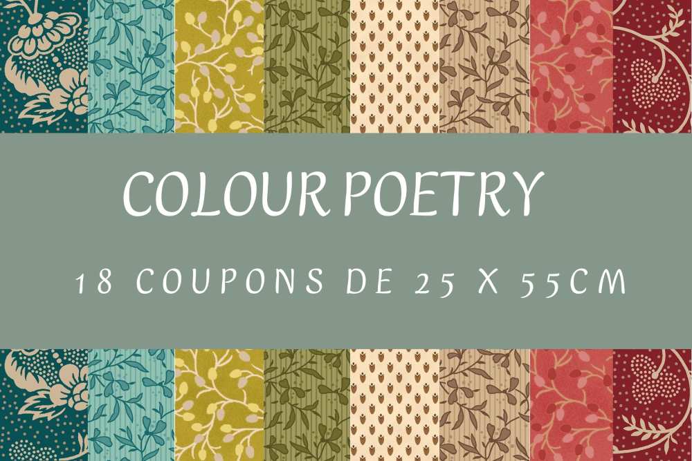 Tissu Patchwork Collection Colour Poetry, 18 Coupons 25x55cm